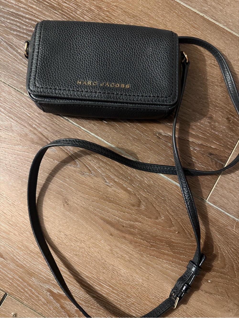 Marc Jacobs Black Pebbled Leather Crossbody with Gold Logo